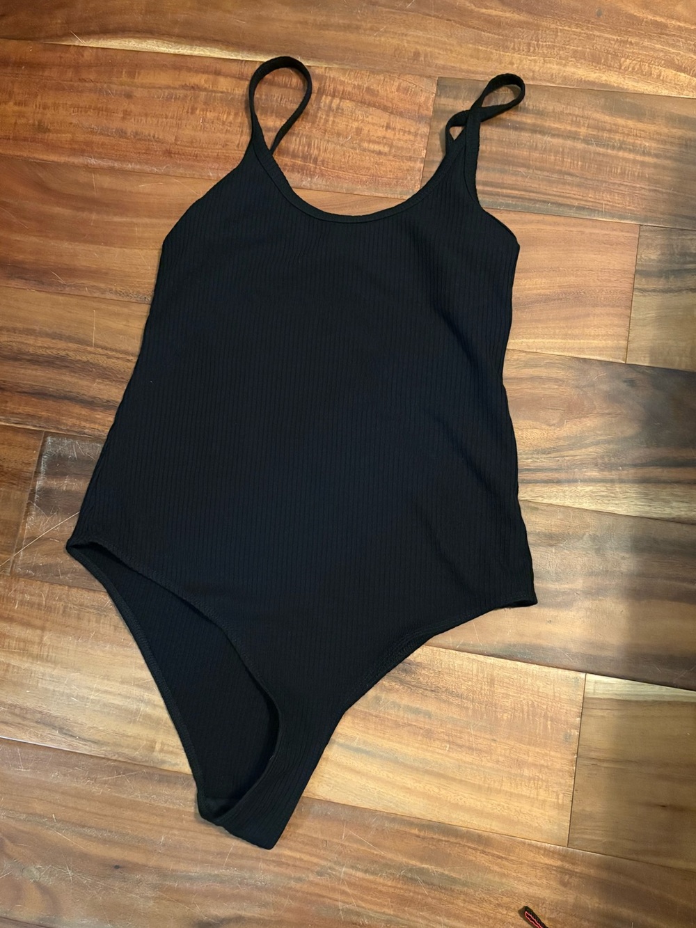Reformation Jeans Black Ribbed Scoop Neck Bodysuit Spaghetti Strap Size S 666)